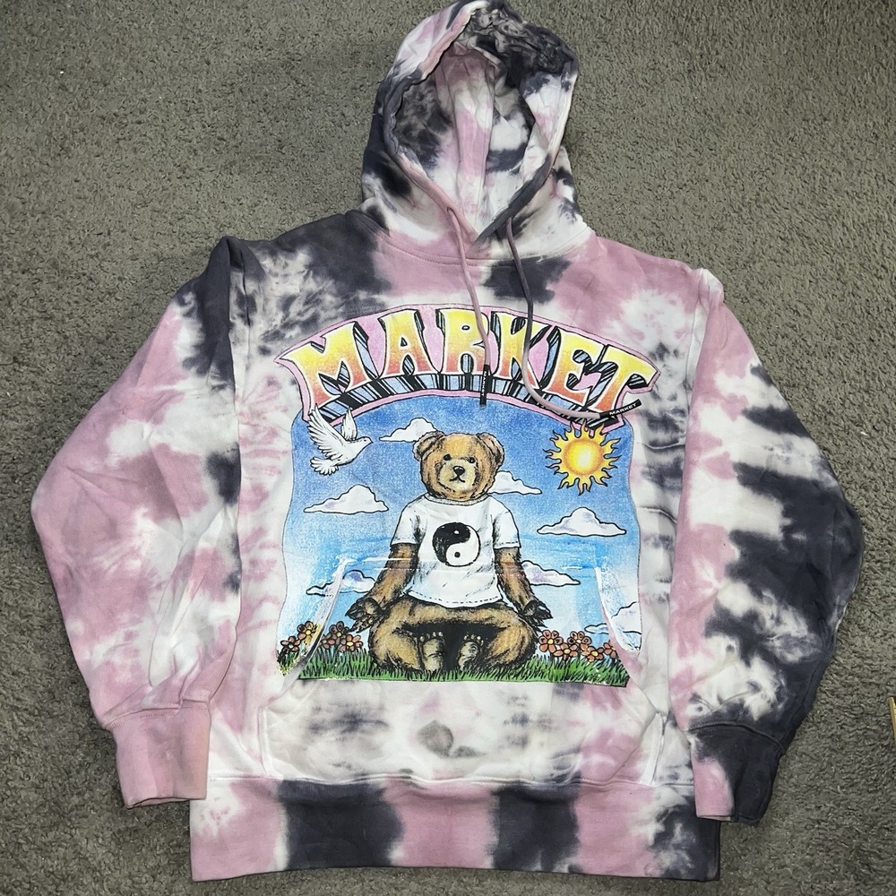 Chinatown Market Tie Dye Hoodie S Namaste Bear Graphic Day And Night Multicolor